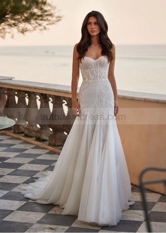 Beaded Ivory Lace Tulle Wedding Dress With Detachable Jacket